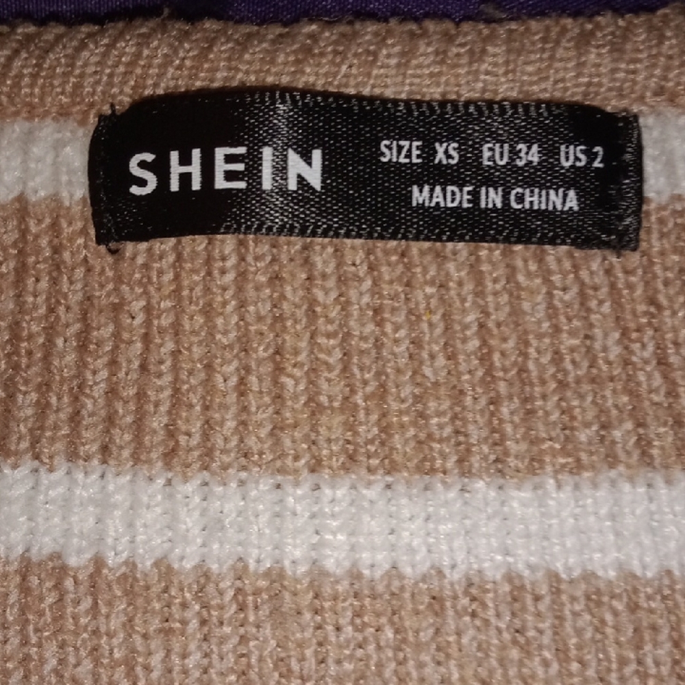 SHEIN Tan and White Striped V-Neck Sweater Size XS Great Condition - Picture 2 of 4